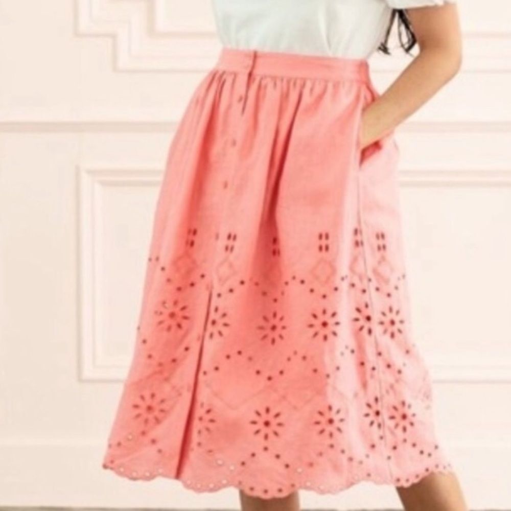 NEW Rachel Parcell eyelet midi linen skirt L - Picture 1 of 7